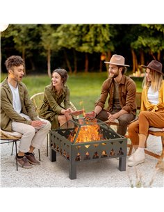 Outsunny Outdoor Fire Pit with Screen Cover, Wood Burner, Black 842-232 2