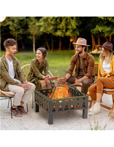 Outsunny Outdoor Fire Pit with Screen Cover, Wood Burner, Log Burning Bowl with Poker for Patio, Backyard, Black 842-232