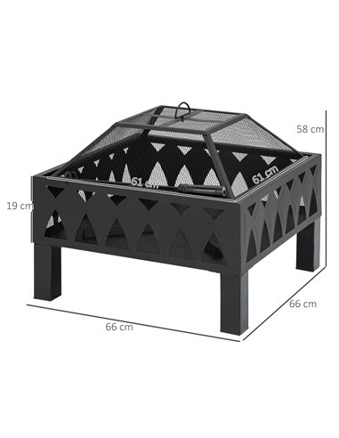 Outsunny Outdoor Fire Pit with Screen Cover, Wood Burner, Log Burning Bowl with Poker for Patio, Backyard, Black 842-232