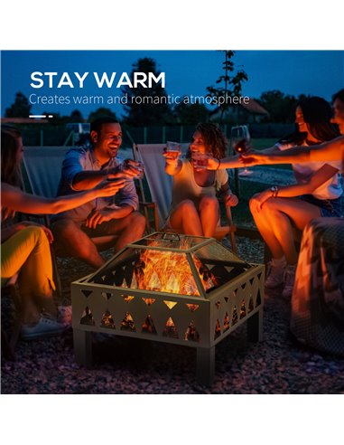 Outsunny Outdoor Fire Pit with Screen Cover, Wood Burner, Log Burning Bowl with Poker for Patio, Backyard, Black 842-232