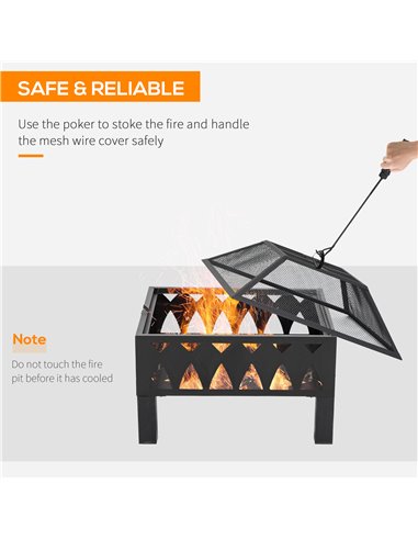 Outsunny Outdoor Fire Pit with Screen Cover, Wood Burner, Log Burning Bowl with Poker for Patio, Backyard, Black 842-232