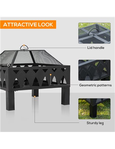 Outsunny Outdoor Fire Pit with Screen Cover, Wood Burner, Log Burning Bowl with Poker for Patio, Backyard, Black 842-232