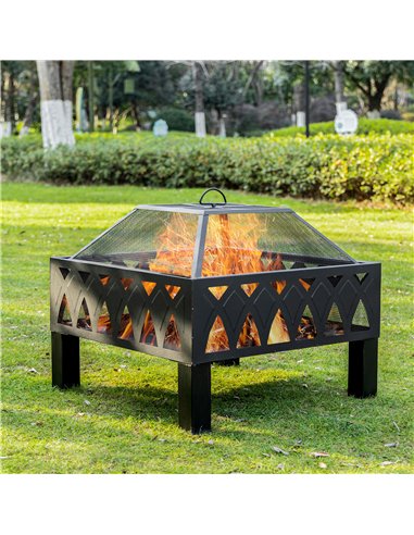 Outsunny Outdoor Fire Pit with Screen Cover, Wood Burner, Log Burning Bowl with Poker for Patio, Backyard, Black 842-232