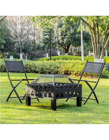 Outsunny Outdoor Fire Pit with Screen Cover, Wood Burner, Log Burning Bowl with Poker for Patio, Backyard, Black 842-232