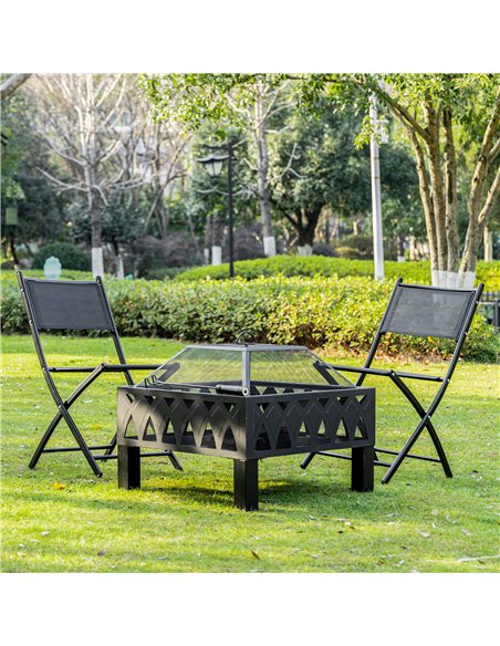 Outsunny Outdoor Fire Pit with Screen Cover, Wood Burner, Log Burning Bowl with Poker for Patio, Backyard, Black 842-232 - pic 41617 | FastDaddyshop