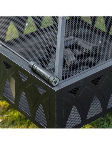 Outsunny Outdoor Fire Pit with Screen Cover, Wood Burner, Log Burning Bowl with Poker for Patio, Backyard, Black 842-232