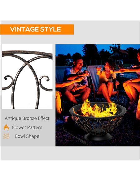 Outsunny Outdoor Fire Pit for Garden, Metal Fire Bowl Fireplace with Spark Screen, Poker, Log Grate and Rainproof Cover, Patio H - pic 41624 | FastDaddyshop