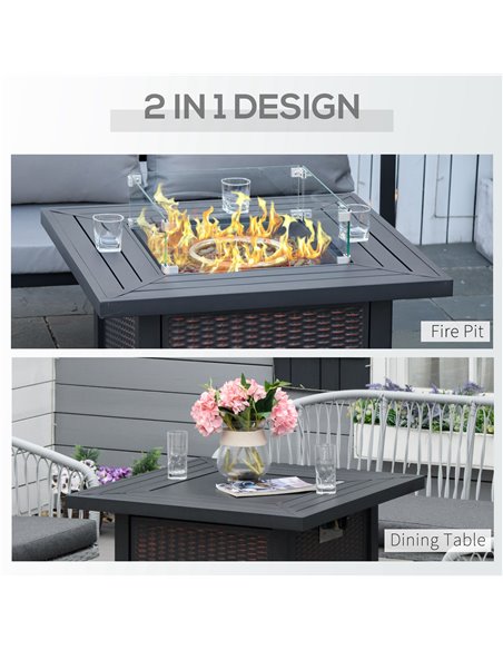 Outsunny Square Propane Gas Fire Pit Table, Black 842-252V01SR - pic 41631 | FastDaddyshop