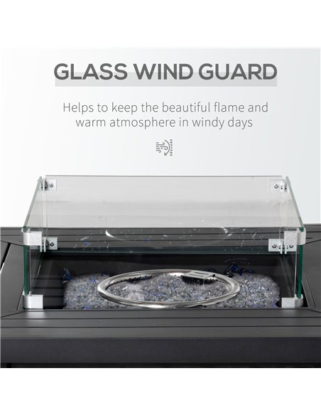 Outsunny Square Propane Gas Fire Pit Table, 50000 BTU Rattan Smokeless Firepit Patio Heater w/ Glass Screen, Beads and Lid, 82cm - pic 41634 | FastDaddyshop