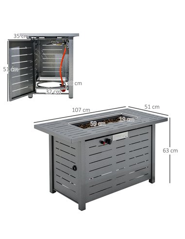 Outsunny Propane Gas Fire Pit Table, 50000BTU Smokeless Firepit, Black 842-271V70BK