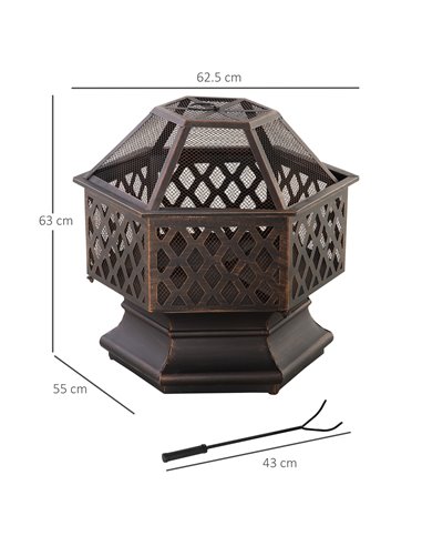 Outsunny Outdoor Fire Pit with Screen Cover, Portable Wood Burning Firebowl with Poker for Patio, Backyard, Bronze 842-225
