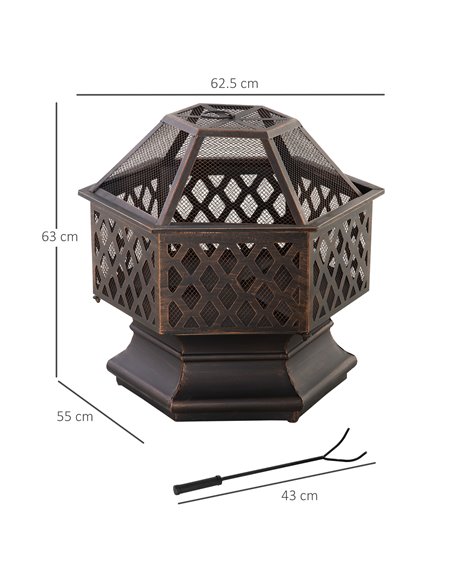 Outsunny Outdoor Fire Pit with Screen Cover, Portable Wood Burning Firebowl with Poker for Patio, Backyard, Bronze 842-225 - pic 41648 | FastDaddyshop