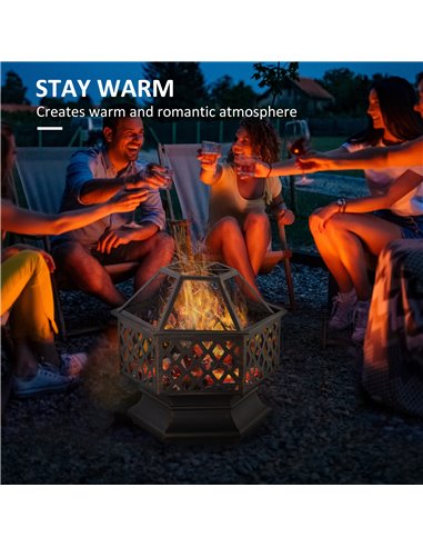 Outsunny Outdoor Fire Pit with Screen Cover, Portable Wood Burning Firebowl with Poker for Patio, Backyard, Bronze 842-225