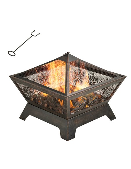 Outsunny Outdoor Fire Pit, Metal Square Firepit Bowl, Black 842-256 - pic 41655 | FastDaddyshop