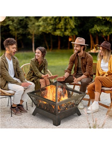 Outsunny Outdoor Fire Pit, Metal Square Firepit Bowl, Black 842-256