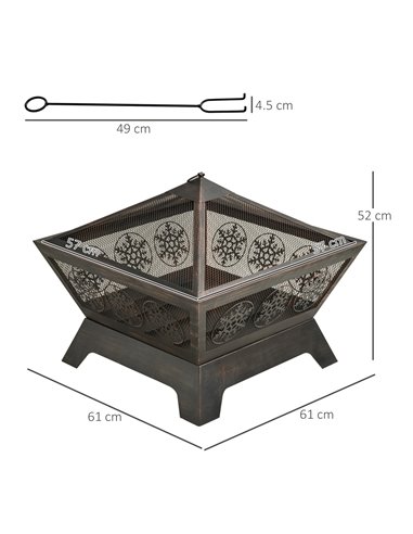 Outsunny Outdoor Fire Pit, Metal Square Firepit Bowl, Black 842-256