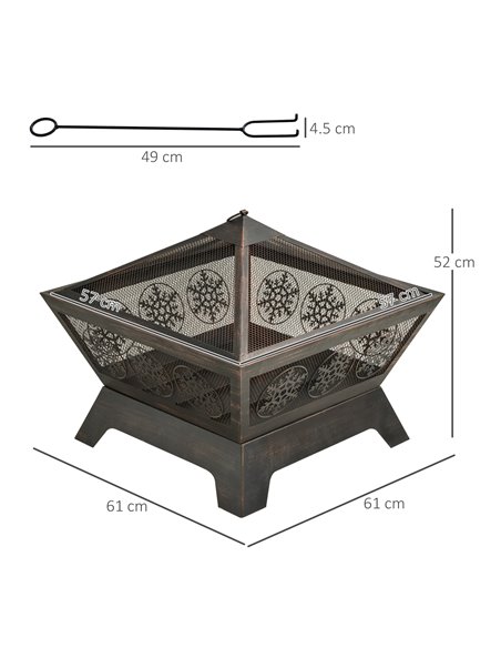 Outsunny Outdoor Fire Pit, Metal Square Firepit Bowl, Black 842-256 - pic 41657 | FastDaddyshop