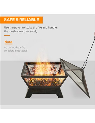 Outsunny Outdoor Fire Pit, Metal Square Firepit Bowl, Black 842-256