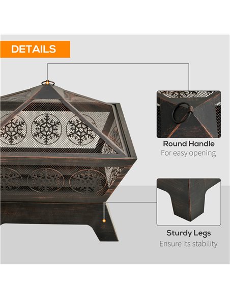 Outsunny Outdoor Fire Pit, Metal Square Firepit Bowl with Spark Screen, Poker for Patio, BBQ, Camping, 61 x 61 x 52cm, Black 842 - pic 41659 | FastDaddyshop