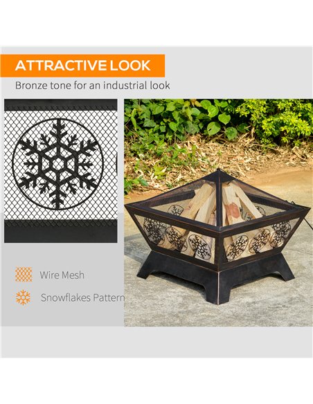 Outsunny Outdoor Fire Pit, Metal Square Firepit Bowl with Spark Screen, Poker for Patio, BBQ, Camping, 61 x 61 x 52cm, Black 842 - pic 41660 | FastDaddyshop