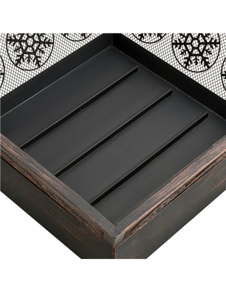 Outsunny Outdoor Fire Pit, Metal Square Firepit Bowl with Spark Screen, Poker for Patio, BBQ, Camping, 61 x 61 x 52cm, Black 842 - pic 41661 | FastDaddyshop