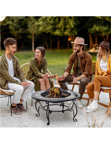 Outsunny 2-in-1 Outdoor Fire Pit with Cooking BBQ Grill, Black 842-216