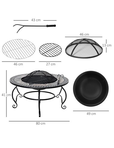 Outsunny 2-in-1 Outdoor Fire Pit with Cooking BBQ Grill, Black 842-216