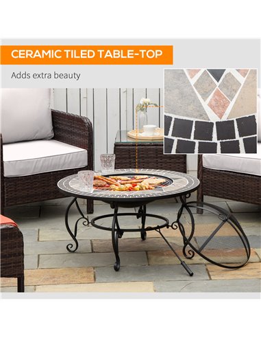 Outsunny 2-in-1 Outdoor Fire Pit, Patio Heater with Cooking BBQ Grill, Firepit Bowl with Spark Screen Cover, Fire Poker for Back