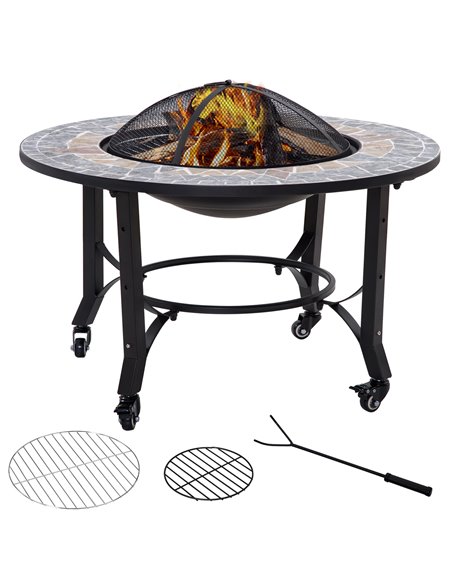 Outsunny 2-in-1 Outdoor Fire Pit on Wheels, Patio Heater, Black 842-218 - pic 41673 | FastDaddyshop