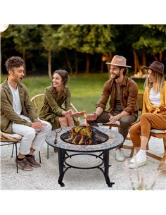 Outsunny 2-in-1 Outdoor Fire Pit on Wheels, Patio Heater, Black 842-218 2