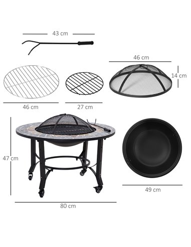 Outsunny 2-in-1 Outdoor Fire Pit on Wheels, Patio Heater, Black 842-218
