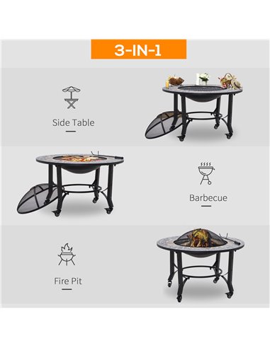 Outsunny 2-in-1 Outdoor Fire Pit on Wheels, Patio Heater, Black 842-218