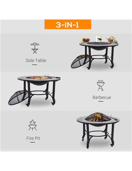 Outsunny 2-in-1 Outdoor Fire Pit on Wheels, Patio Heater, Black 842-218 - pic 41676 | FastDaddyshop