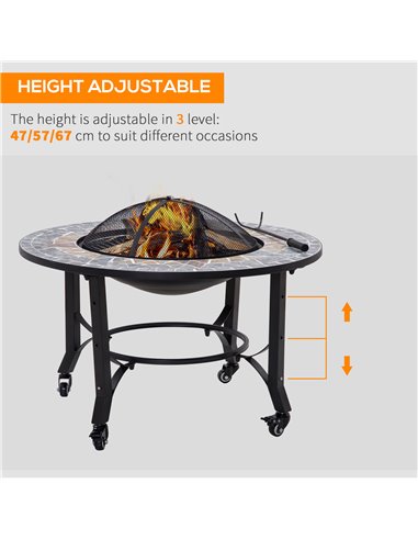 Outsunny 2-in-1 Outdoor Fire Pit on Wheels, Patio Heater, Black 842-218