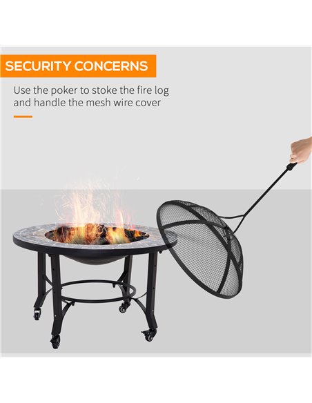 Outsunny 2-in-1 Outdoor Fire Pit on Wheels, Patio Heater with Cooking BBQ Grill, Firepit Bowl with Screen Cover, Fire Poker for  - pic 41678 | FastDaddyshop
