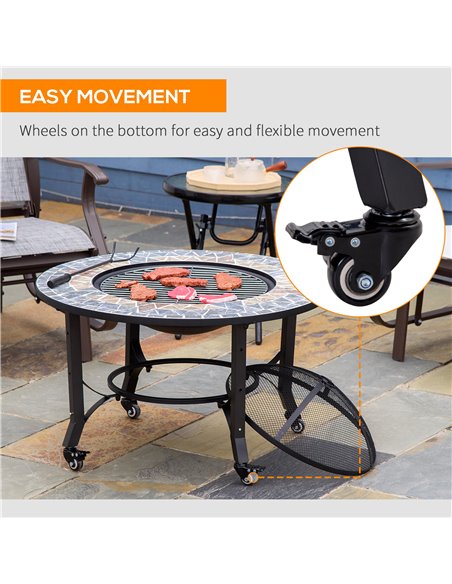 Outsunny 2-in-1 Outdoor Fire Pit on Wheels, Patio Heater with Cooking BBQ Grill, Firepit Bowl with Screen Cover, Fire Poker for  - pic 41679 | FastDaddyshop