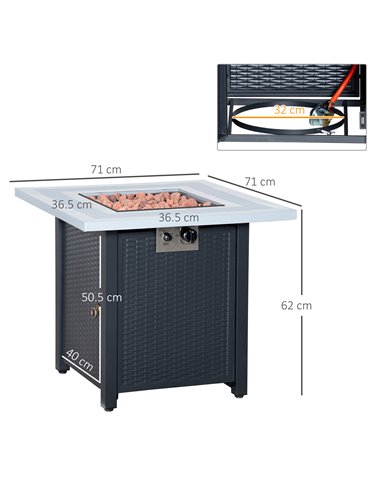 Outsunny Square Propane Gas Fire Pit Table, Black 842-253