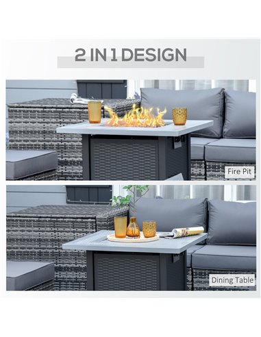 Outsunny Square Propane Gas Fire Pit Table, 40000 BTU Rattan Smokeless Firepit Patio Heater with Lava Rocks and Lid, 71cm x 71cm