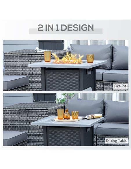 Outsunny Square Propane Gas Fire Pit Table, 40000 BTU Rattan Smokeless Firepit Patio Heater with Lava Rocks and Lid, 71cm x 71cm - pic 41685 | FastDaddyshop