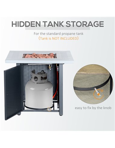 Outsunny Square Propane Gas Fire Pit Table, 40000 BTU Rattan Smokeless Firepit Patio Heater with Lava Rocks and Lid, 71cm x 71cm