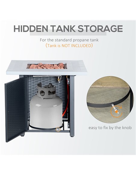 Outsunny Square Propane Gas Fire Pit Table, 40000 BTU Rattan Smokeless Firepit Patio Heater with Lava Rocks and Lid, 71cm x 71cm - pic 41686 | FastDaddyshop