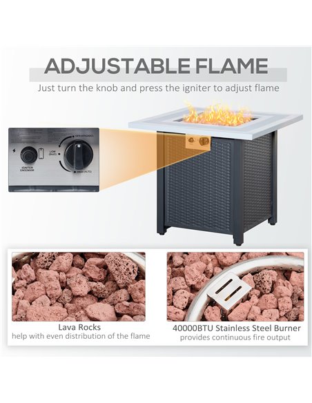 Outsunny Square Propane Gas Fire Pit Table, 40000 BTU Rattan Smokeless Firepit Patio Heater with Lava Rocks and Lid, 71cm x 71cm - pic 41687 | FastDaddyshop