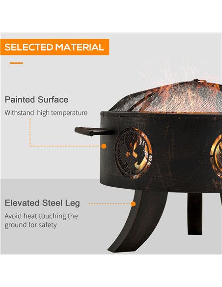 Outsunny Outdoor Fire Pit Patio Heater Charcoal Log Wood Burner with Screen Cover, Fire Bowl with Poker for Backyard, Bronze Ton - pic 41696 | FastDaddyshop
