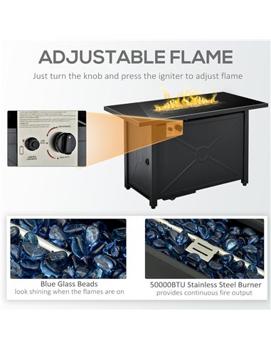 Outsunny Propane Gas Fire Pit Table, 50000BTU Smokeless Firepit Outdoor Patio Heater with Tempered Glass Tabletop, Cover, 109cm 