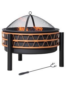 Outsunny Outdoor Fire Pit, Metal Round Firepit Bowl, Black 842-267