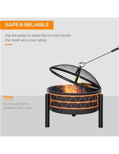 Outsunny Outdoor Fire Pit, Metal Round Firepit Bowl, Black 842-267