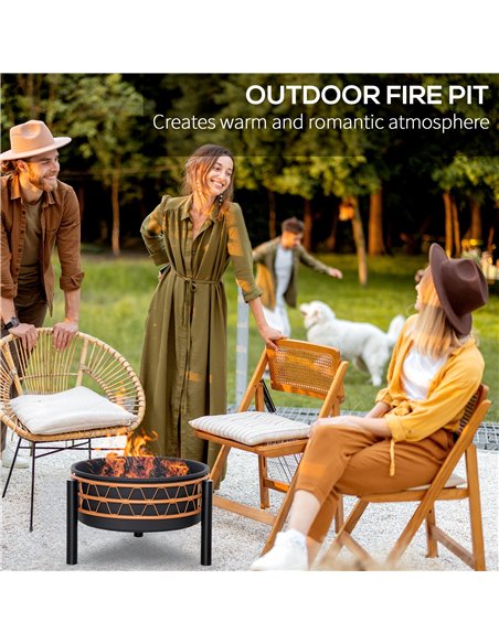 Outsunny Outdoor Fire Pit, Metal Round Firepit Bowl, Charcoal Log Wood Burner with Screen Cover, Poker for Patio, BBQ, Camping,  - pic 41714 | FastDaddyshop