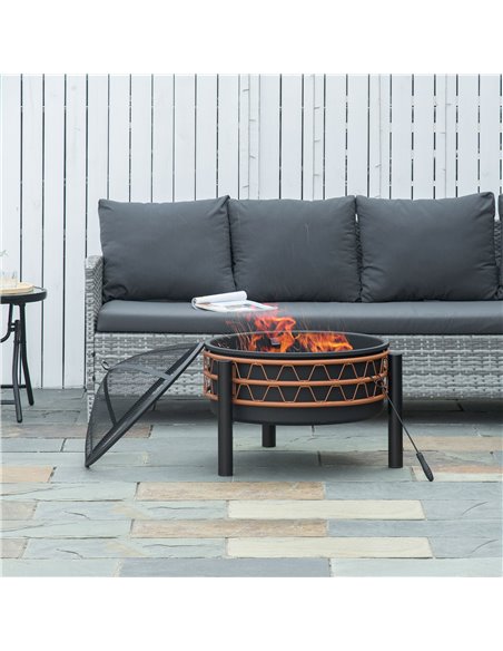 Outsunny Outdoor Fire Pit, Metal Round Firepit Bowl, Charcoal Log Wood Burner with Screen Cover, Poker for Patio, BBQ, Camping,  - pic 41715 | FastDaddyshop