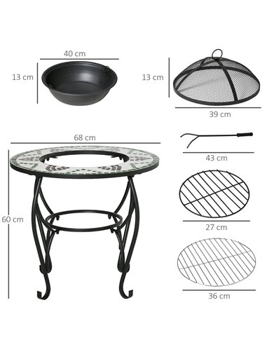 Outsunny 3-in-1 Outdoor Fire Pit, Garden Table with Cooking BBQ Grill, Black 842-219