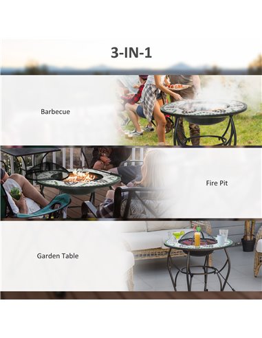 Outsunny 3-in-1 Outdoor Fire Pit, Garden Table with Cooking BBQ Grill, Firepit Bowl with Spark Screen Cover, Fire Poker for Back